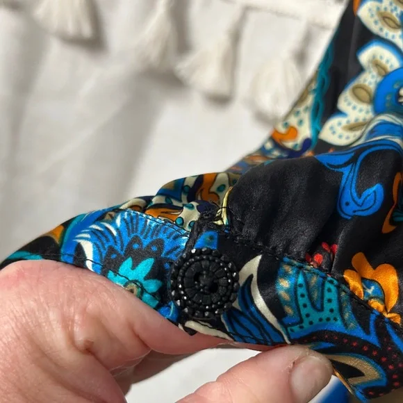 VAnita Teal, Brown & Blue Floral Boho Maxi Dress 100 % silk - Picture 6 of 9